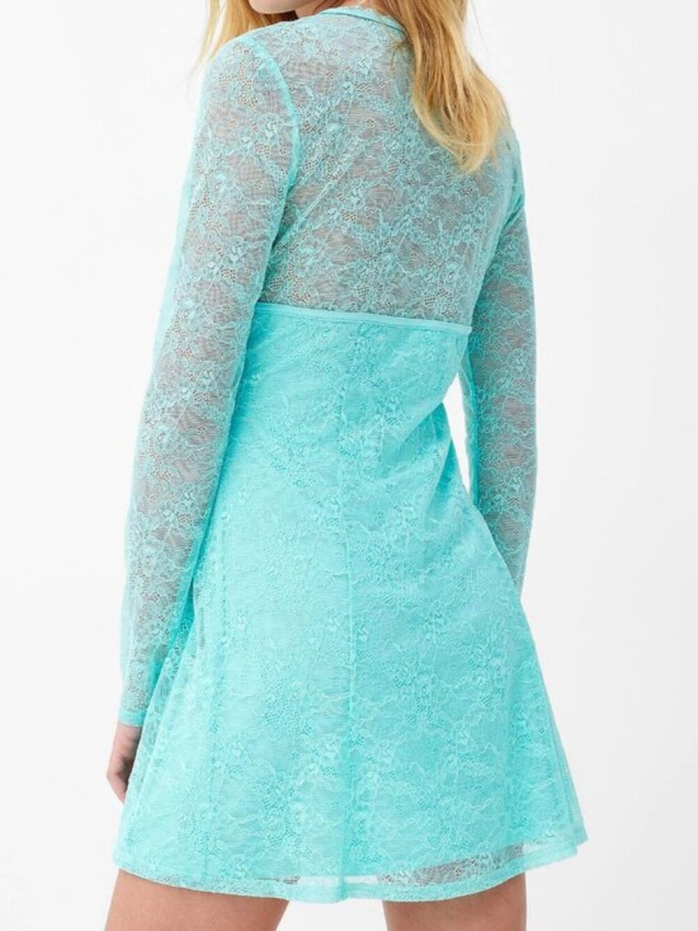 NWT Bow-detail V-neck stretch lace skater minidress teal - Picture 3 of 3